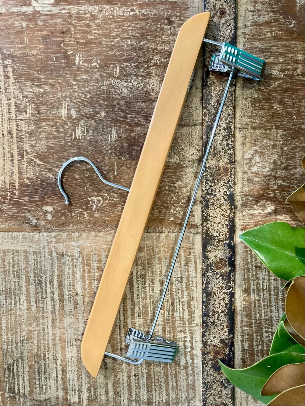 10 Pants Hangers Wood and Metal With Clips